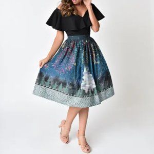 Unique Vintage Magic Fireworks Show High Waist Swing Skirt - EUC, M